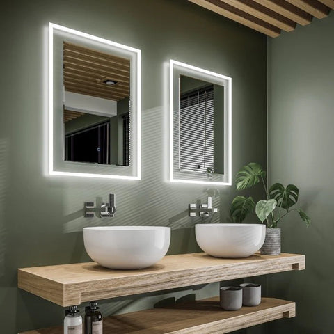 2 Bathroom mirrors side by side with LED lighting