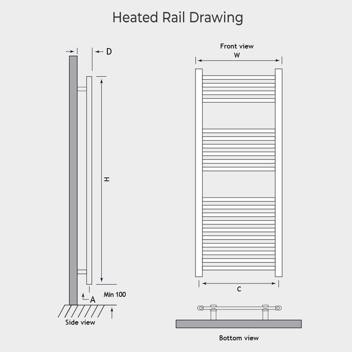Madrid Heated Towel Rail Drawing