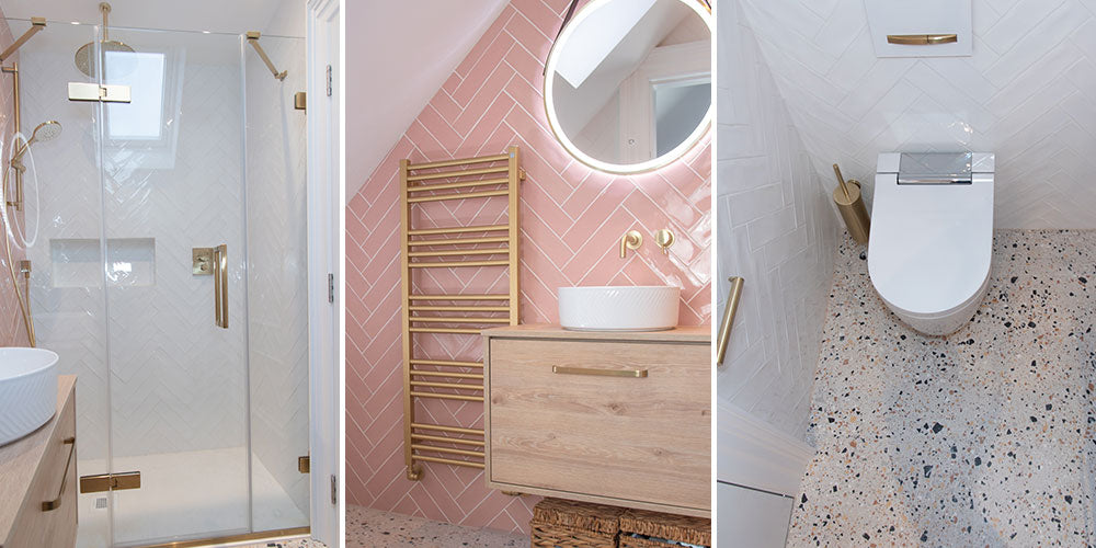 Pink and gold modern bathroom en-suite