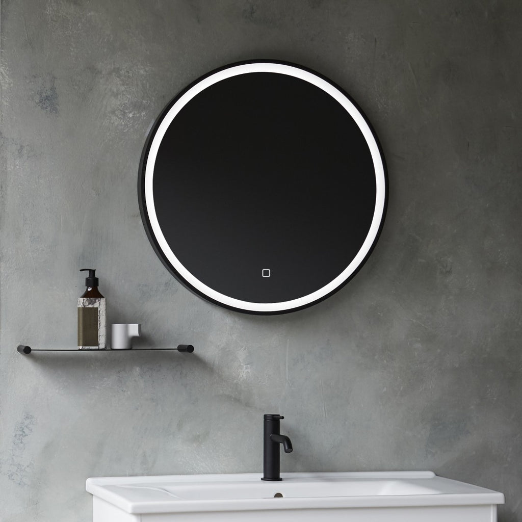 Hoxton Round LED Mirror with Matt Black Frame | Deluxe Bathrooms