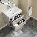 Miami 600mm Wall Hung 2-Drawer Vanity Unit With Basin Grey Oak Lifestyle