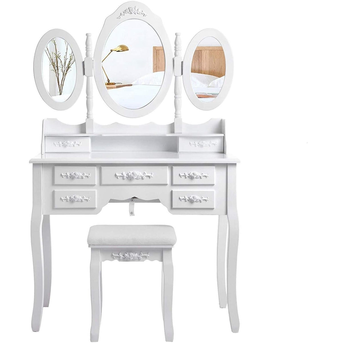 Nancy's Crenshaw Luxe Kaptafel Set – Make-up Met 3 Spiegels & Kruk