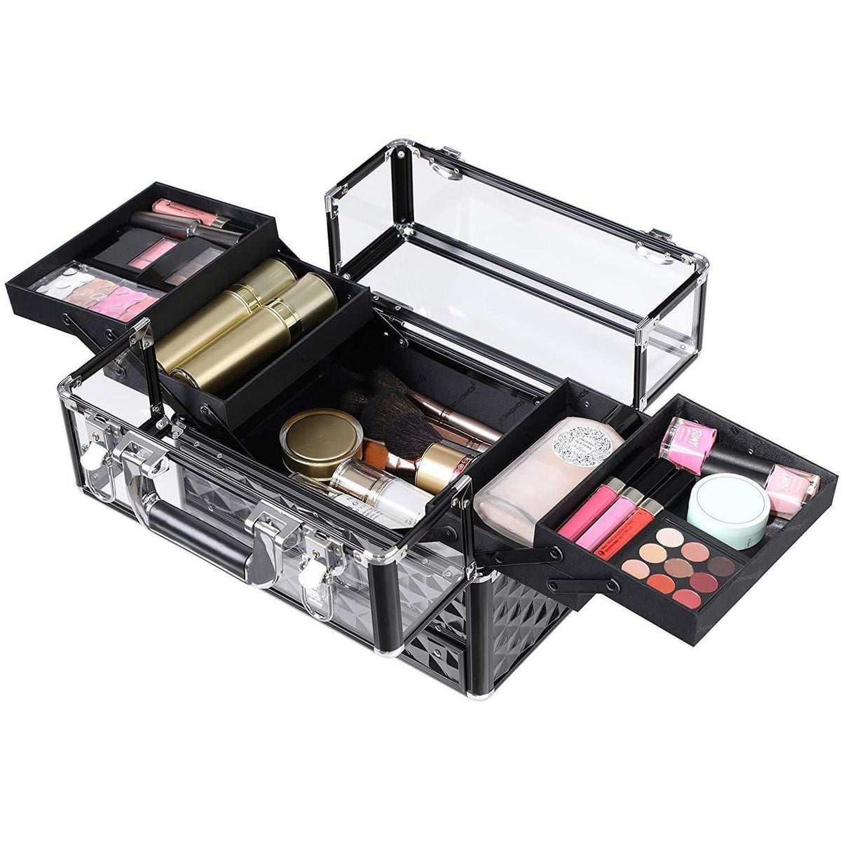 Concurrenten van mening zijn Purper Deluxe Draagbare Make-up Koffer - Opbergdoos met Uittrekbare Lade - Beauty  Case - Visagie Cosmetica
