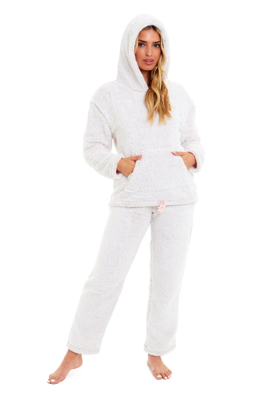 Women's Sloth Snuggle Teddy Fleece Pyjama Set, Ladies Cosy