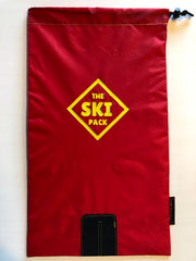 Front image of the Ski Pack in highlighting red fabric with yellow text for logo