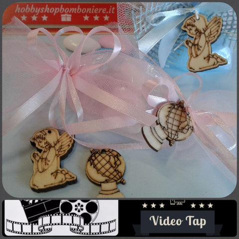 ciondolo charms legno mappamondo e angelo caramella ciuffetto bomboniere shabby bimbi