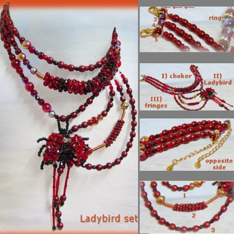 collana di perle con più fili ciondolo coccinella ladybird come costruire la chiusura con terminali e distanziatori