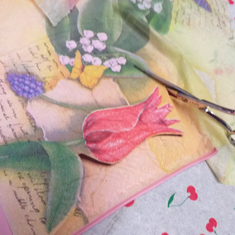 ritagliare motivo decorato decoupage su fommy gomma crepla fiore tulipano tovagliolo
