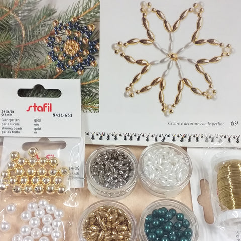 stella di perle addobbi decorazioni albero Natale perline fai da te kit con manuale chicco di riso filo