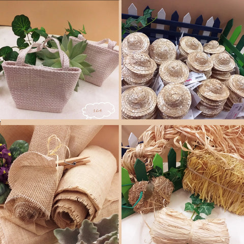 materiali rustici juta rafia cappellini per decorazioni hobbistica natale confezioni regalo packaging bomboniere