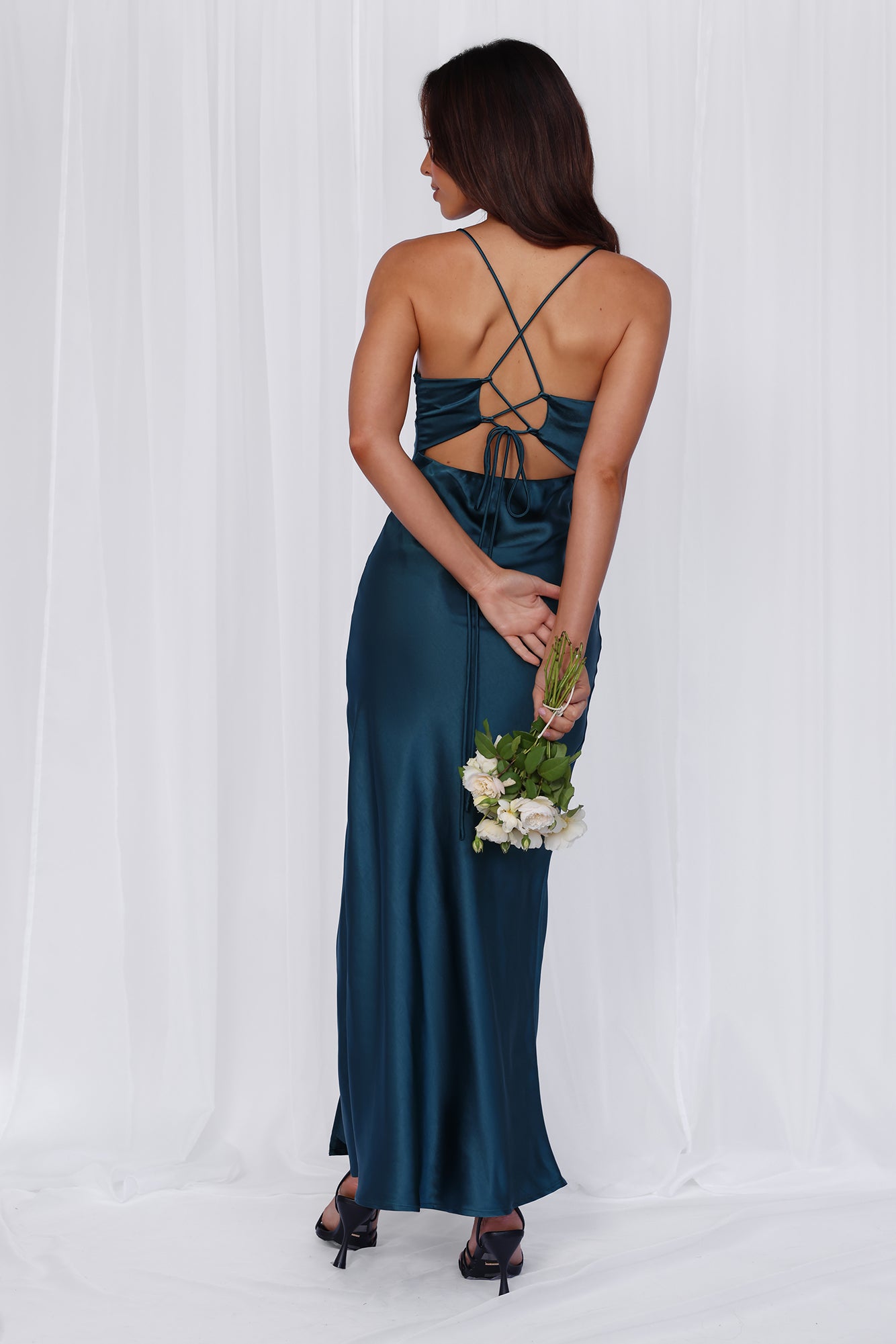 HELLO MOLLY The Sophia Satin Maxi Dress Teal - Image 9