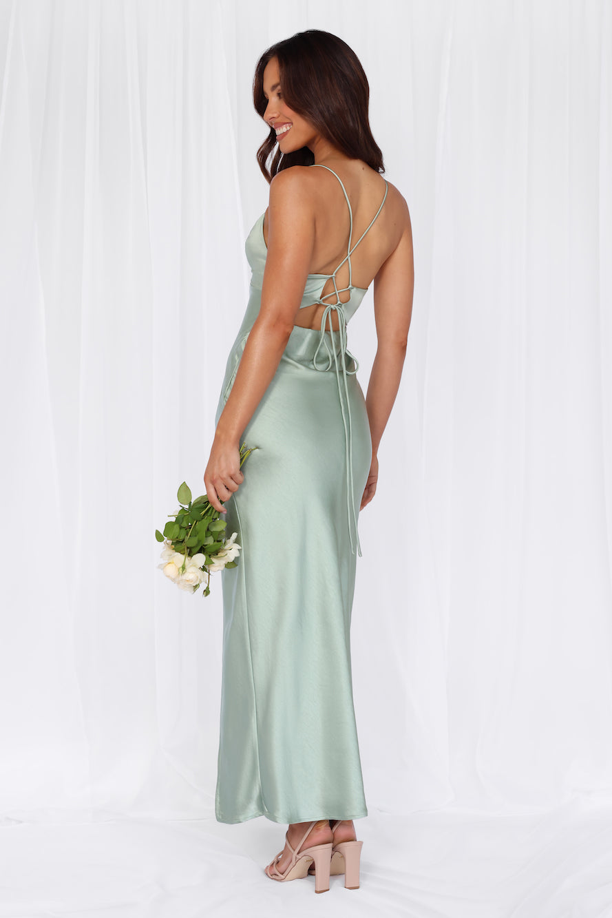 HELLO MOLLY The Sophia Satin Maxi Dress Sage - Image 9