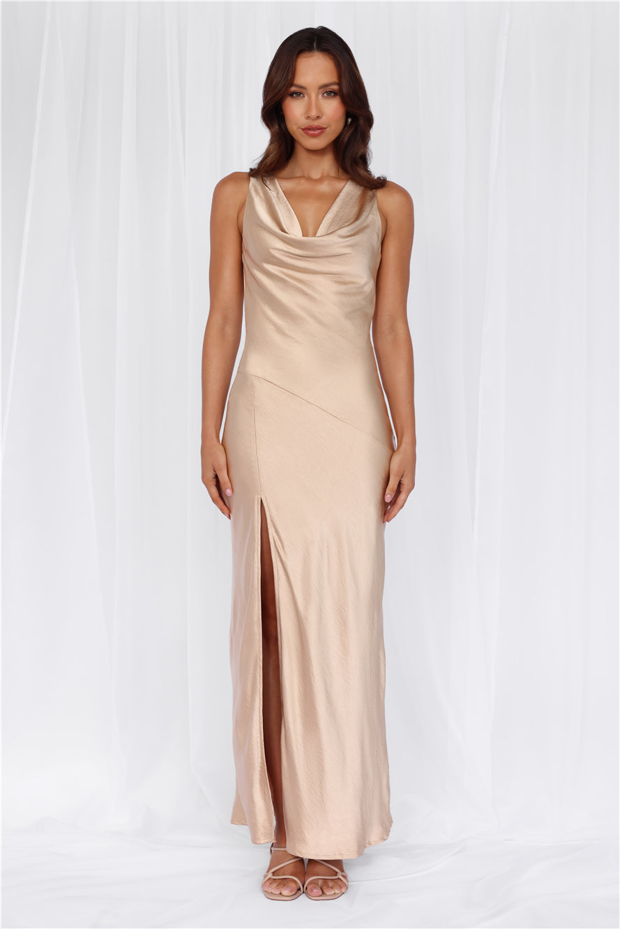 HELLO MOLLY The Loretta Cowl Satin Maxi Dress Champagne - Image 7