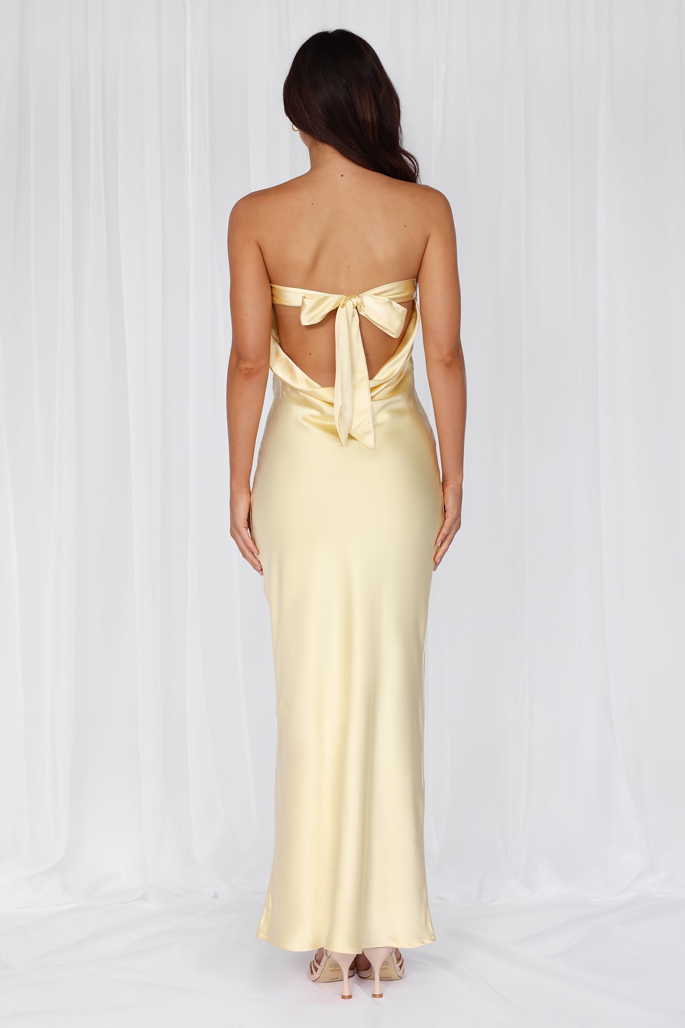 HELLO MOLLY The Felicity Strapless Satin Maxi Dress Yellow - Image 8
