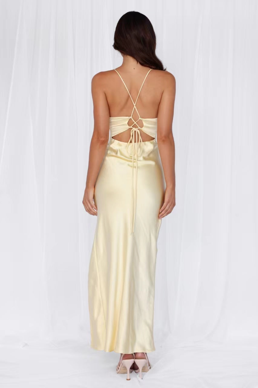 HELLO MOLLY The Sophia Satin Maxi Dress Yellow - Image 10