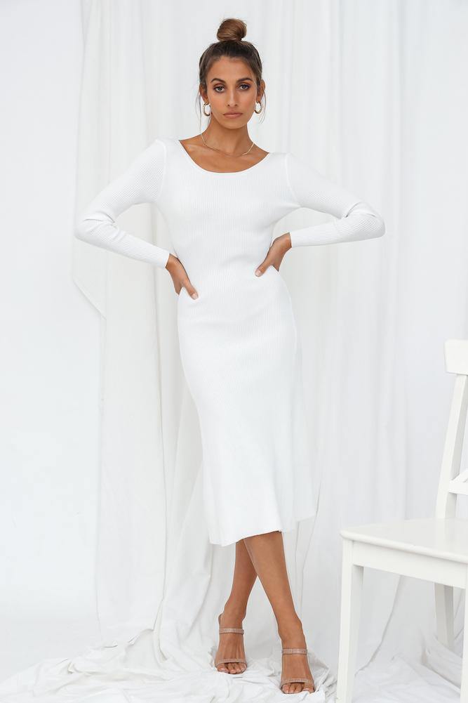 Baby Steps Knit Midi Dress White | Hello Molly