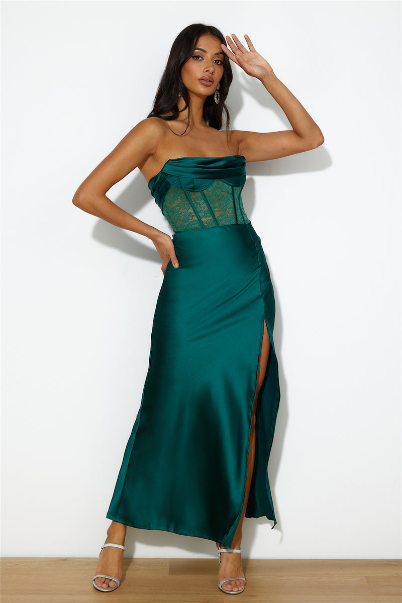 Forest Green Plunge Maxi Dress, Bella and Blue, SilkFred