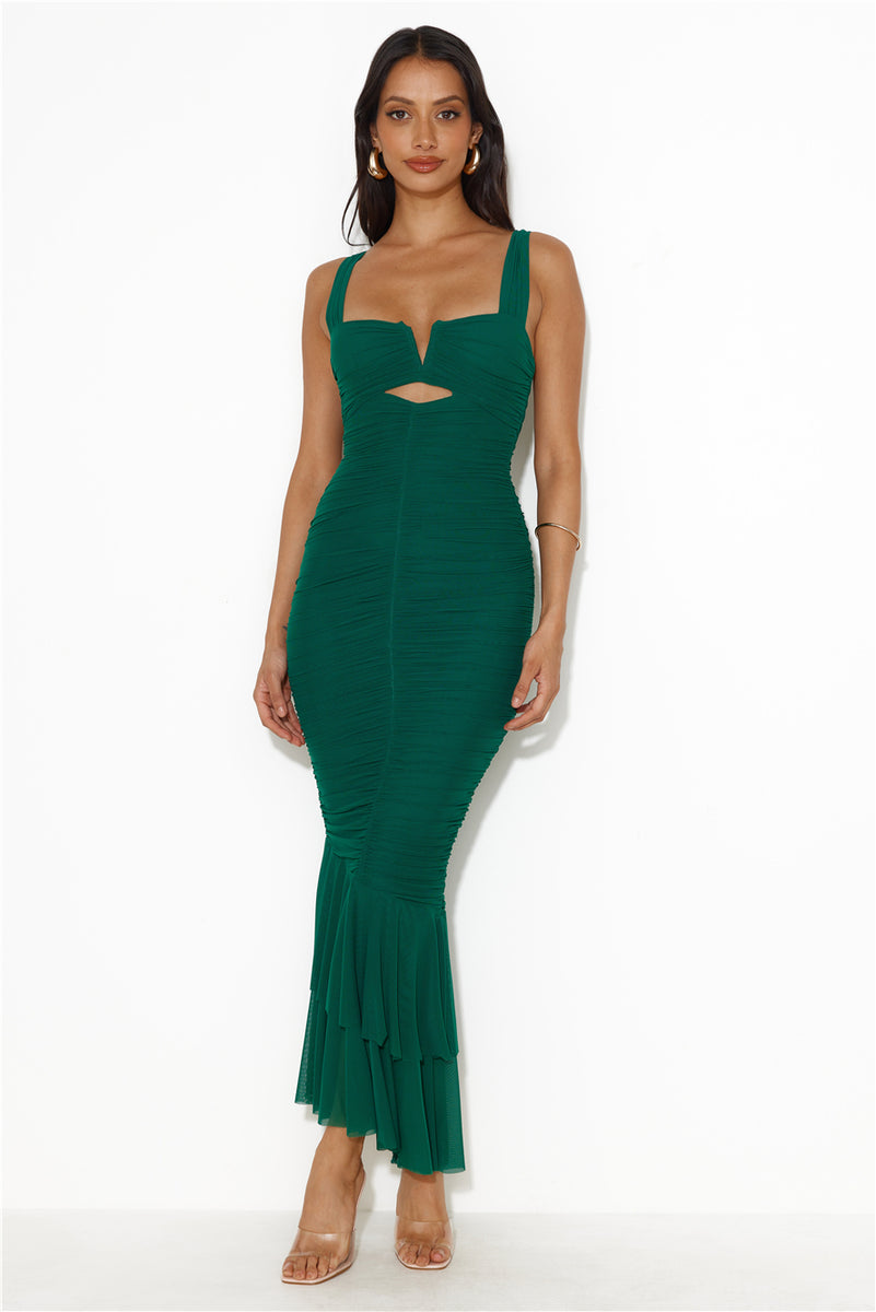 Moments Like This Double Slit Maxi Dress - Green