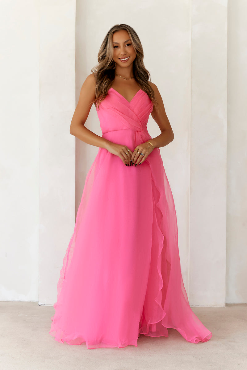 Lisse Strapless Side Gather Gown Maxi Dress - Pink