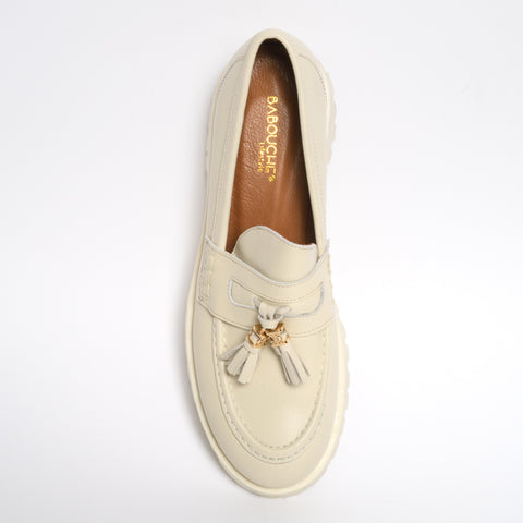 Rizzo Ivory tassle loafer for long feet by Babouche Lifestyle