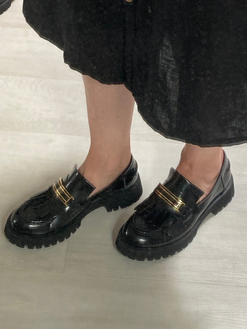 Reanne Black Hi Shine loafers look smart, practical and super stylish on long feet