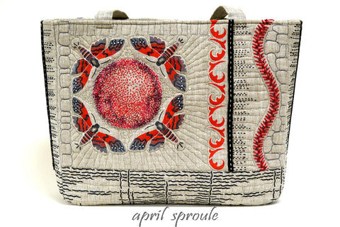 The Moths Stencil from Sproule Studios was used to embellish this beautiful linen tote.