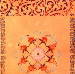The Springtime Stencil by April Sproule is used here to paint a border on hand dyed silk.