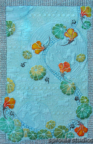 Blue Nasturtium hand painted art, Fabric Painting with Stencils with April Sproule.