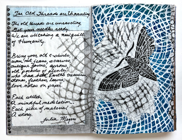 A hand made Mixed Media Textile Art book by April Sproule, the 5 benefits of a regular creative practice