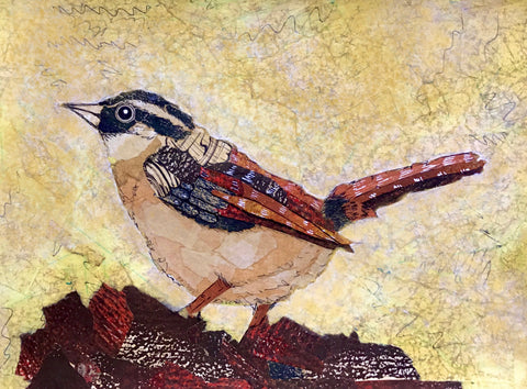 My Wren Friend torn paper collage by April Sproule