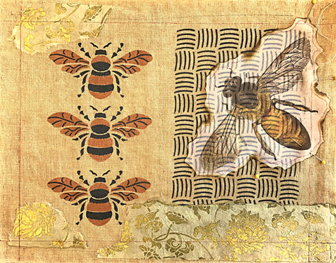 Bees, Mixed Media Textile Art, Sproule Studios
