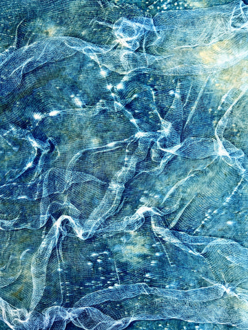 Cheesecloth printed on cotton, cyanotype by April Sproule.