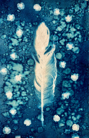 Feather cyanotype by April Sproule on linen.