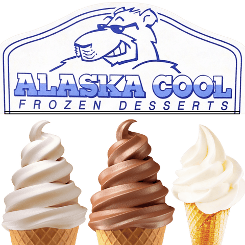Alaska cool soft serve: whole milk vanilla, whole milk chocolate, and plain ice cream.