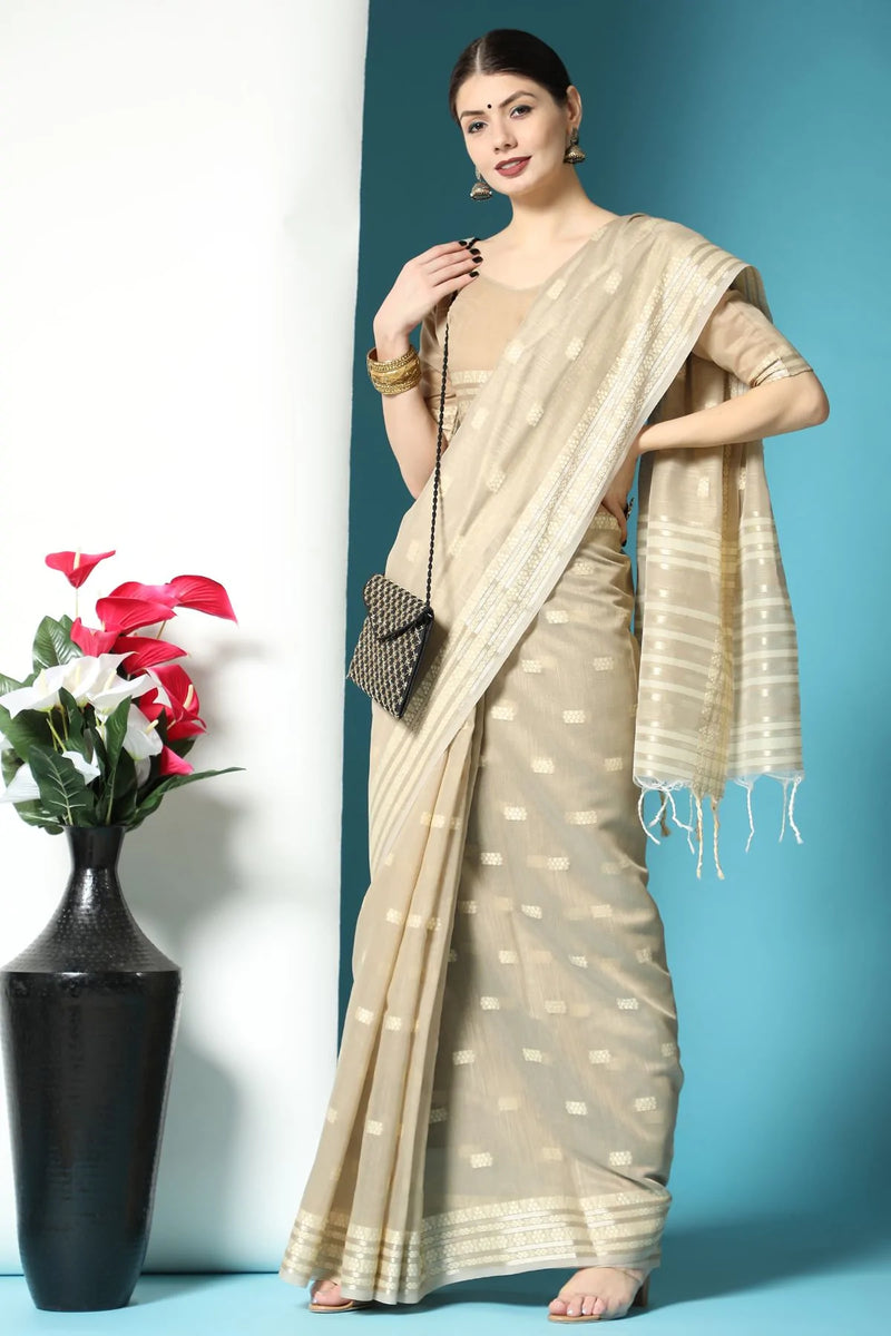 Janna Cream Lucknowi Cotton Saree – MySilkLove