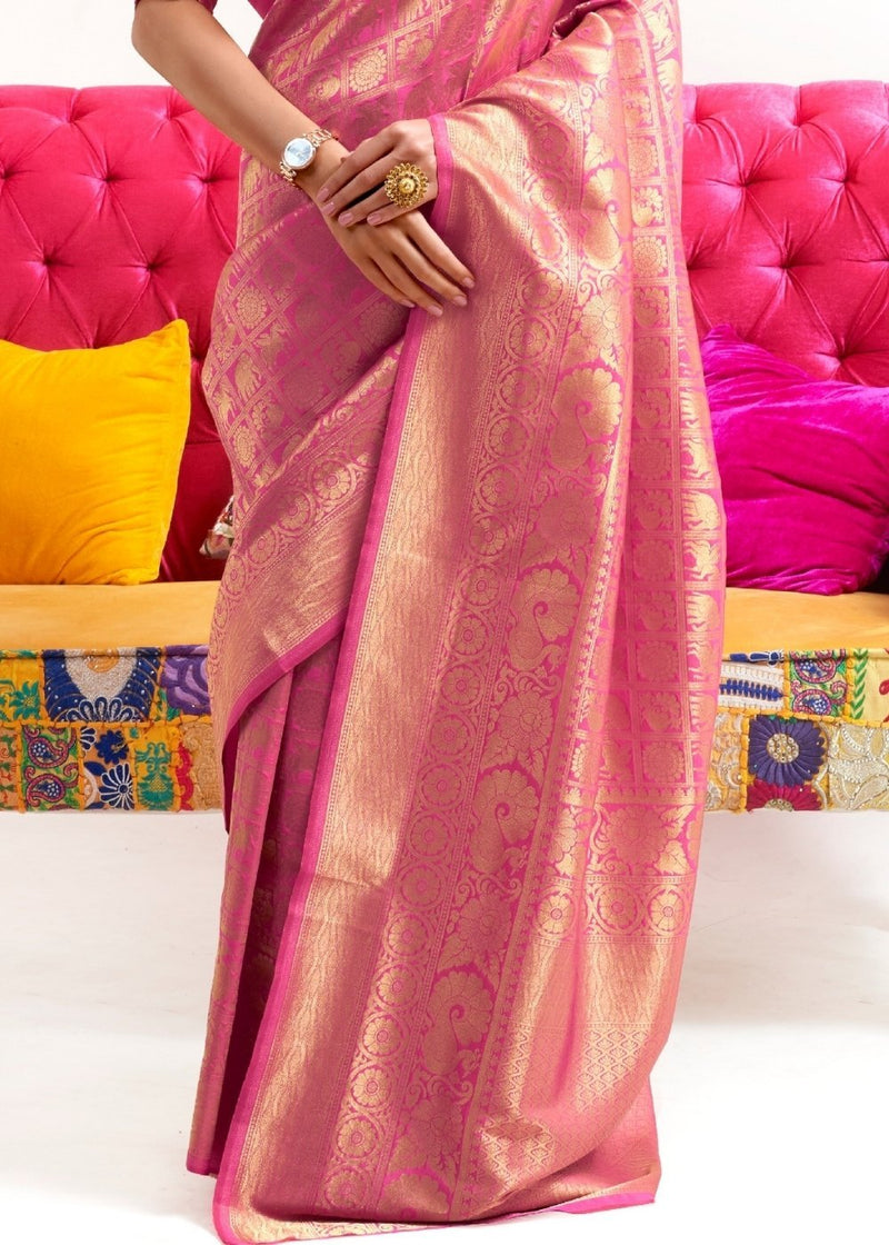 Blush Pink and Golden Zari Woven Kanjivaram Silk Saree