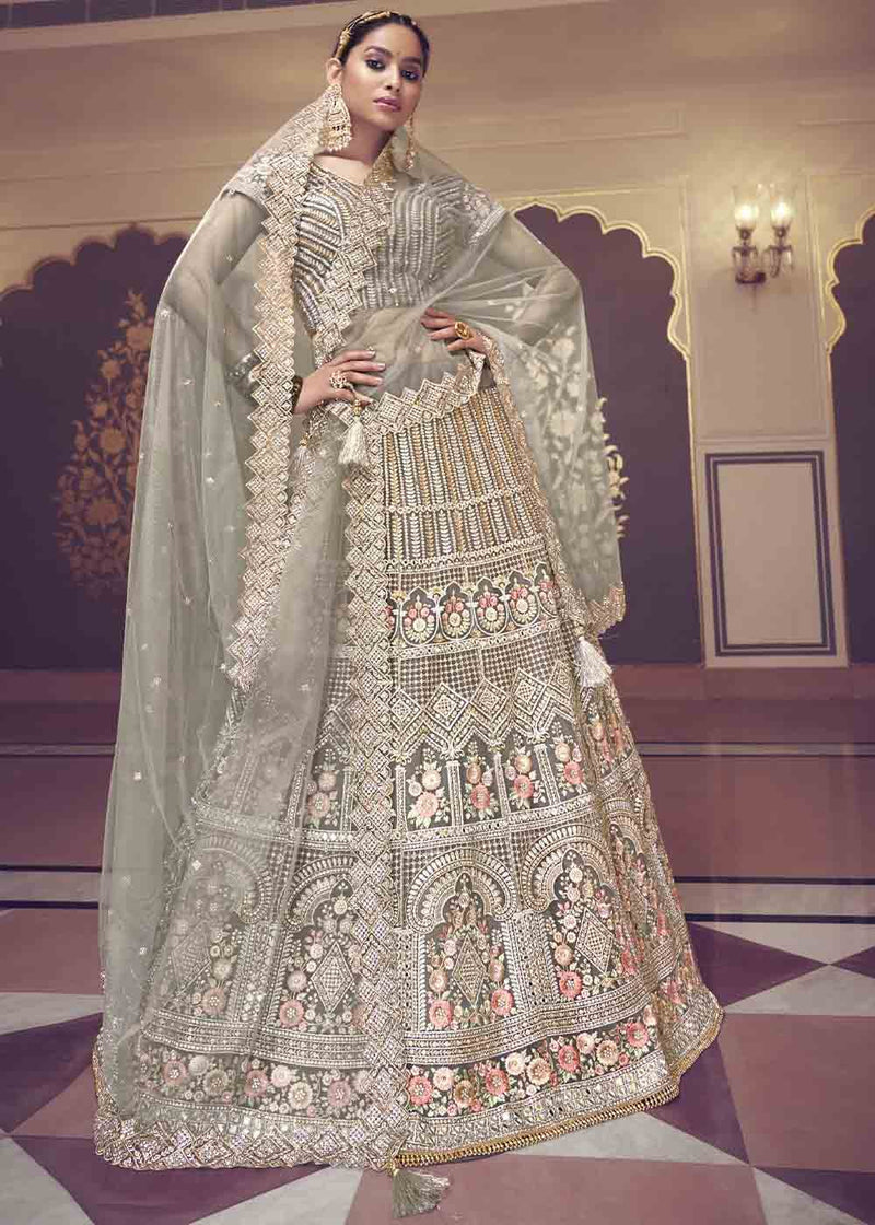 Sandstone Grey Net Lehenga Choli Mysilklove 9453