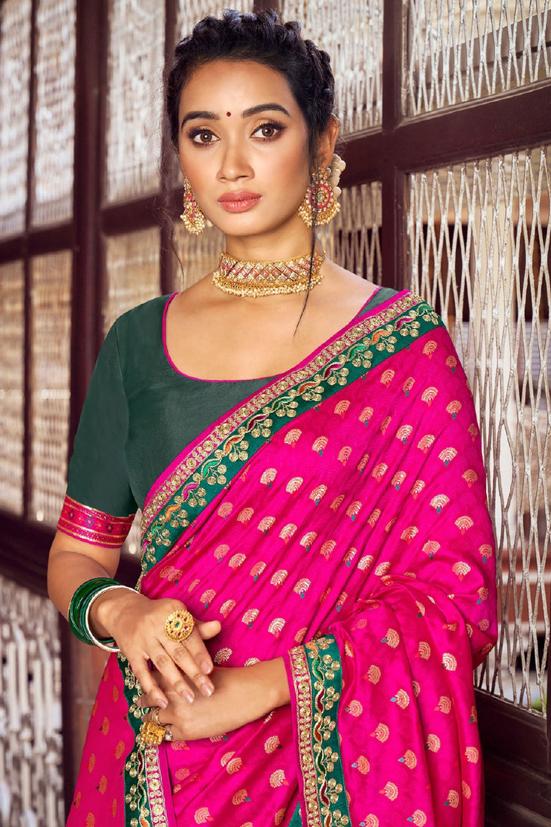 Hot Pink Zari Woven Banarasi Saree – Mysilklove