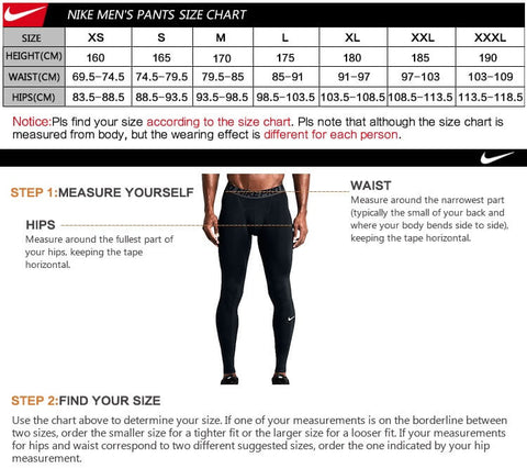 nike men's pants size chart