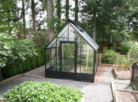 A Cross Country greenhouse with an aluminum frame