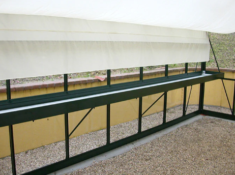 Shelves or potting benches for a greenhouse