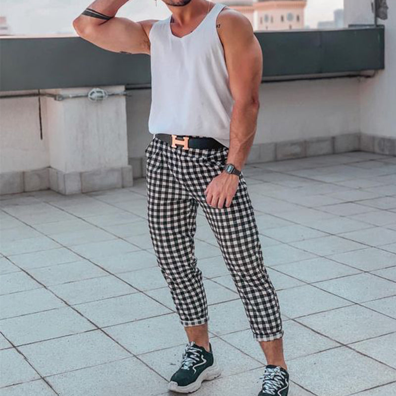 mens plaid tapered pants