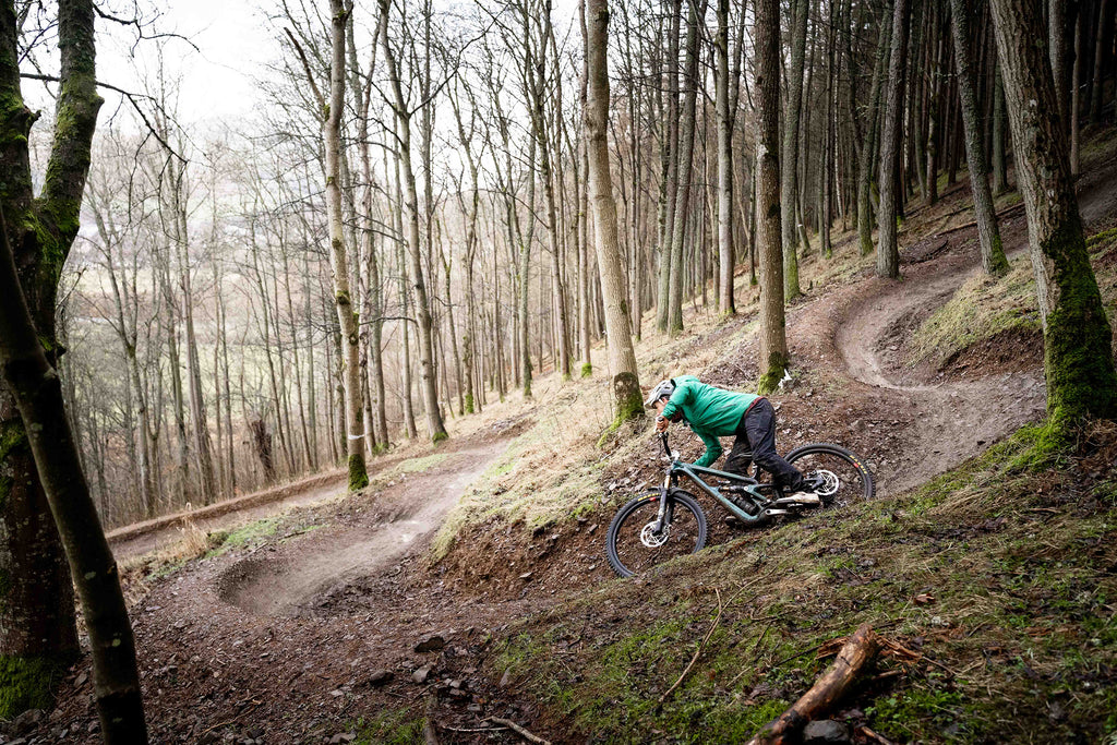 Neil riding the Cresta berms at Innerleithen on the Ibis HD6