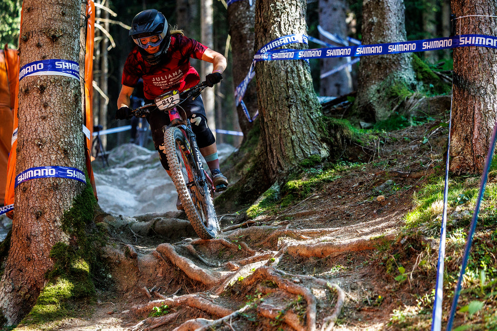 Polly Henderson in the trees at Leogang