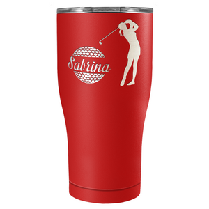 Personalized Female Golfer Laser Engraved on Stainless Steel Golf Tumbler