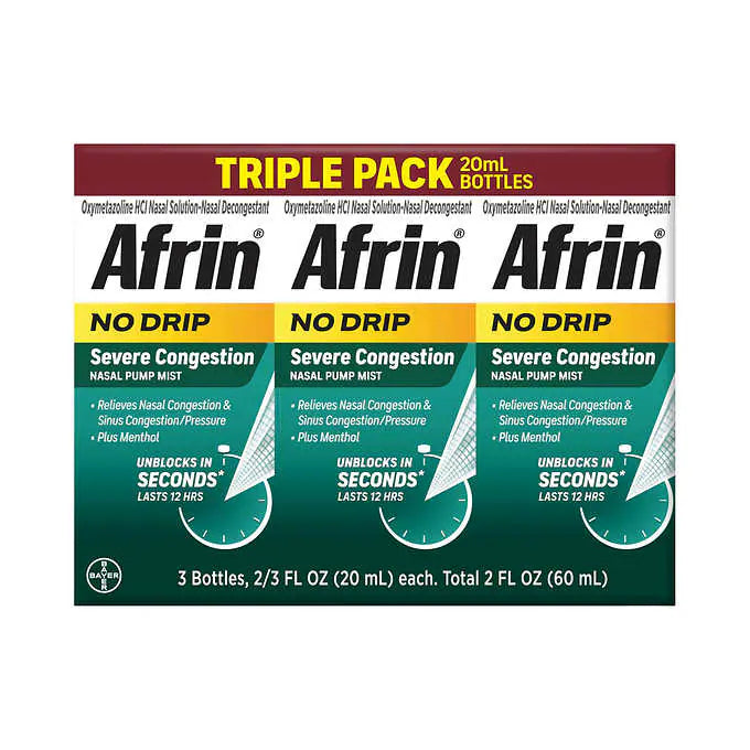 Afrin 3x 20ml Severe Congestion 12hr. Nasal Pump Mist
