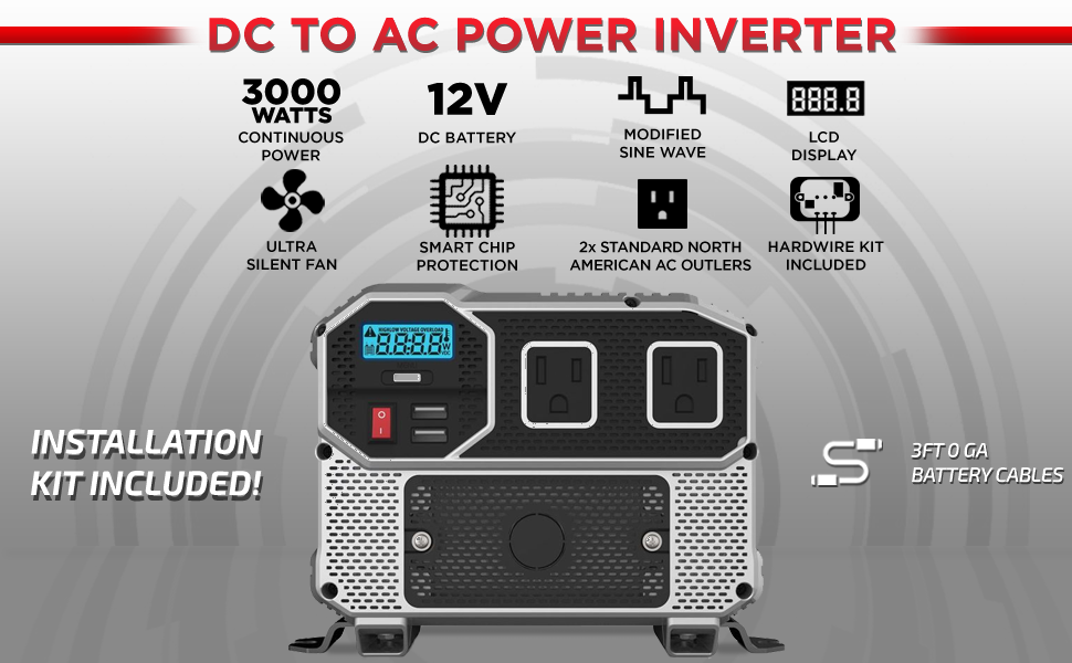 ENK3000 Energizer 3000 Watt 12V DC to 110V AC Power Inverter with USB – 