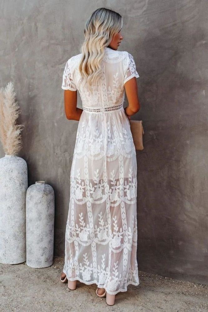 boho lace tulle maxi dress