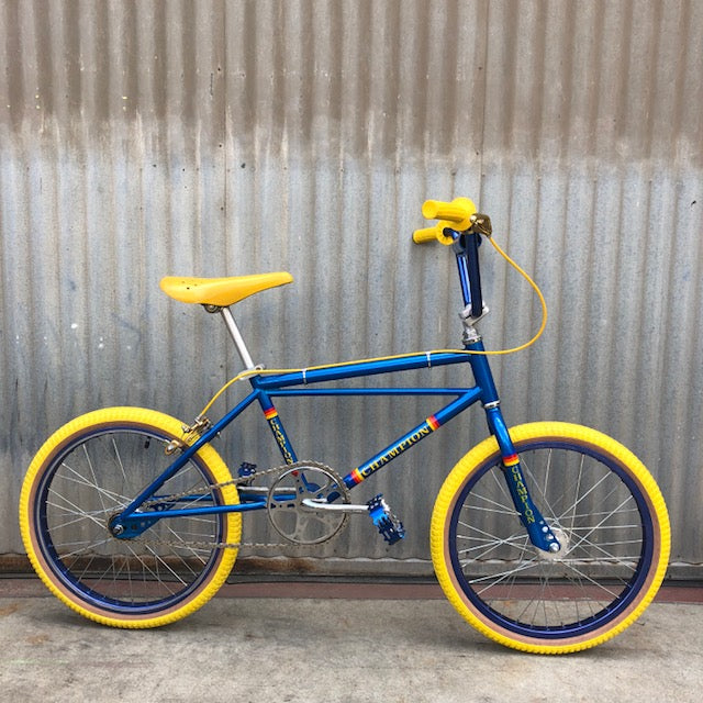 vintage blue bike with basket