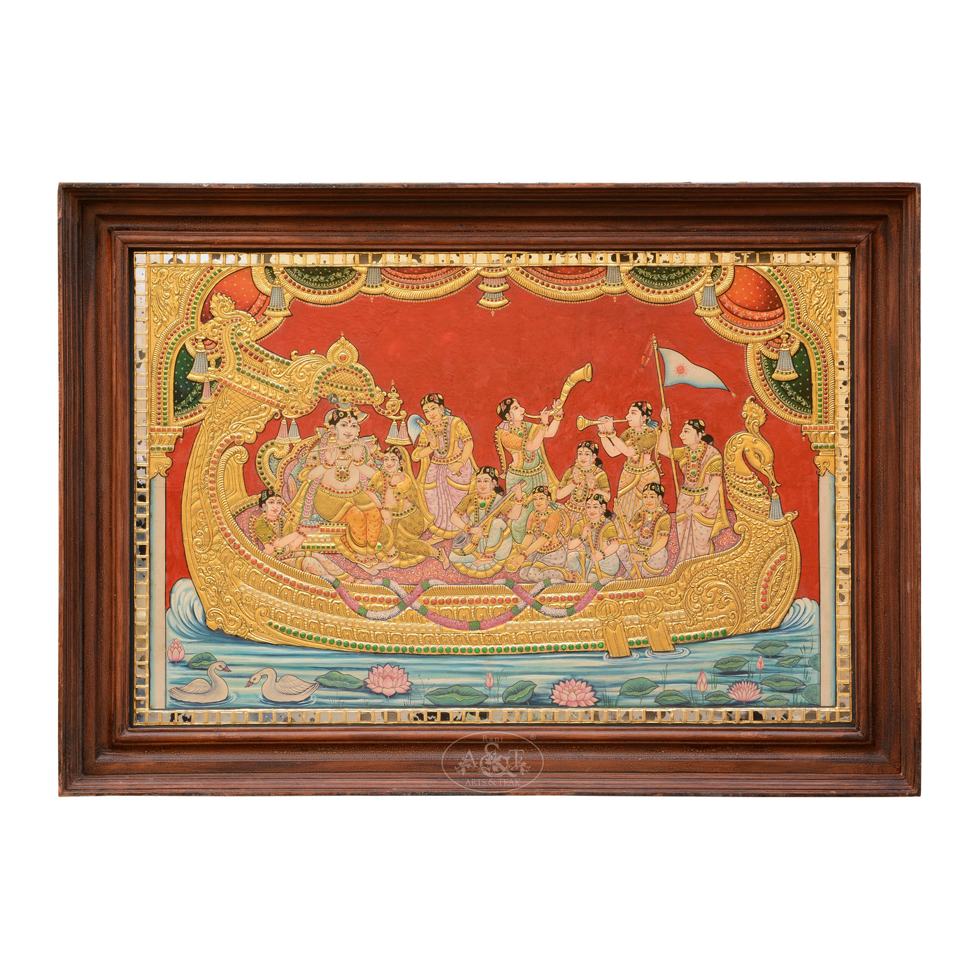 Tanjore painting - Radha Krishna on boat
